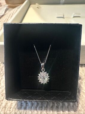 1.50CTW Sterling Silver Moissanite Oval Halo Pendant Necklace with 18 Inch Chain